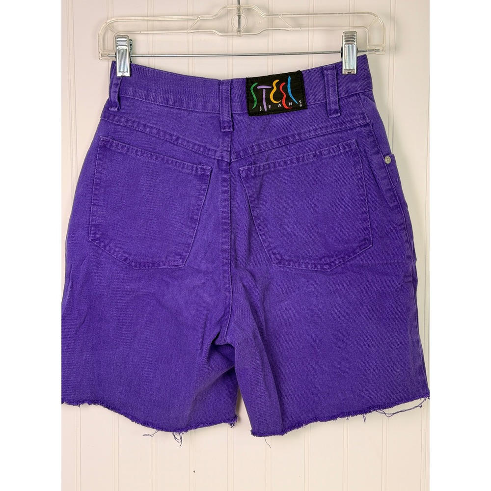 Steel Jeans Vintage 90s Purple High Waisted Raw Hem Denim Shorts Size 5 USA Made